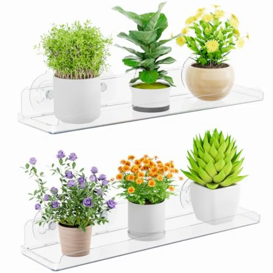 

Window Plant Floating Shelves 14.6x3.6 2 Pack Acrylic Suction Cup Shelf Window Sill Extender for Indoor Succulent Plants Micro