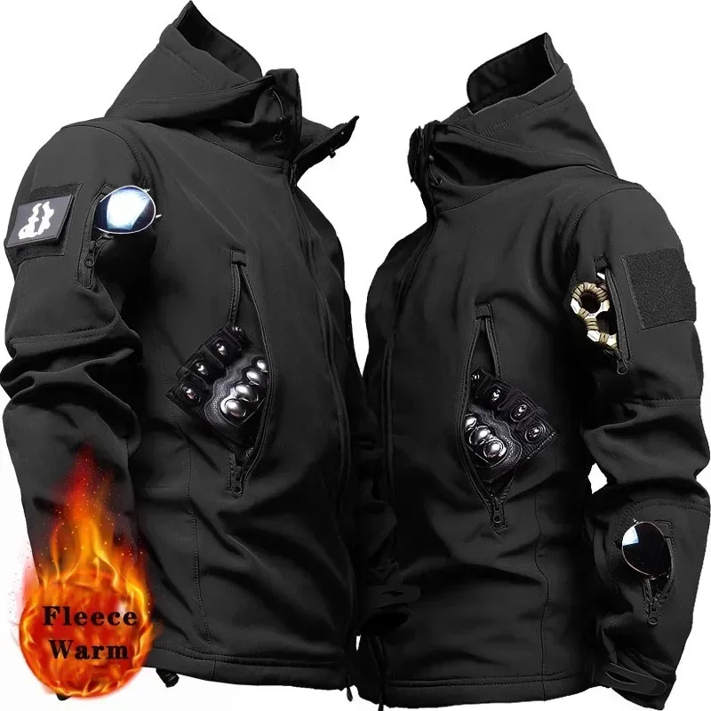 Tactical Winter Set Men\'s Military Outdoor Windproof Waterproof Suit Multi-Pocket Soft Shell Hooded Jackets Sharkskin Work Pants