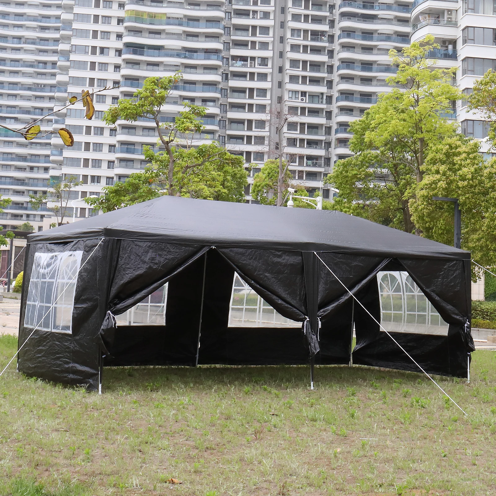 

10'x20' Outdoor Party Tent with 6 Removable Sidewalls, Waterproof Canopy Patio Wedding Gazebo, Black