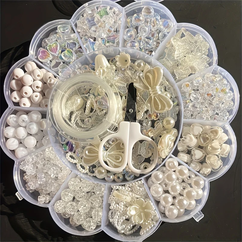Picture 4: 13 grid white plum blossom storage box, acrylic beads, handmade jewelry set, DIY  bracelet necklace, mobile phone chain