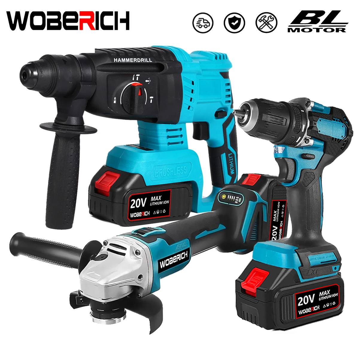 

Combo Kit Power Tool Sets Brushless Rotary Hammer 125MM Electric Angle Grinder 13mm Impact Drill For Makita/WOBERICH 18V battery