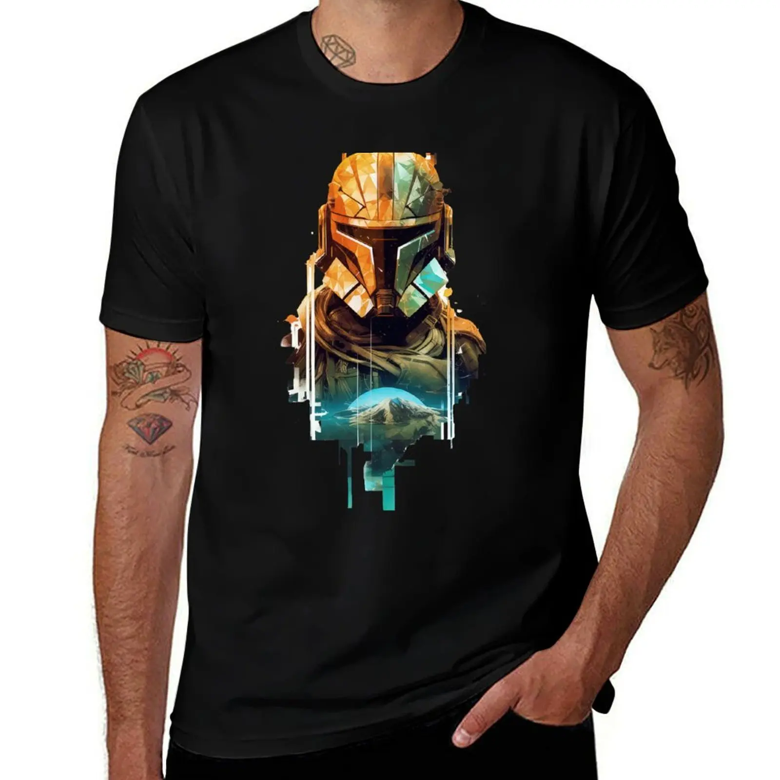 

Mando in Beskar Double Exposure T-Shirt anime quick drying new edition Funny t-shirt t shirt men