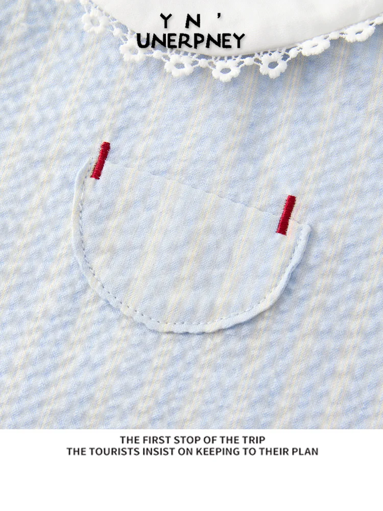 Colletto per bambola a righe blu ort Sve irt Faion da donna Estate 2025 Simpatico top giapponese Sle Cact Size