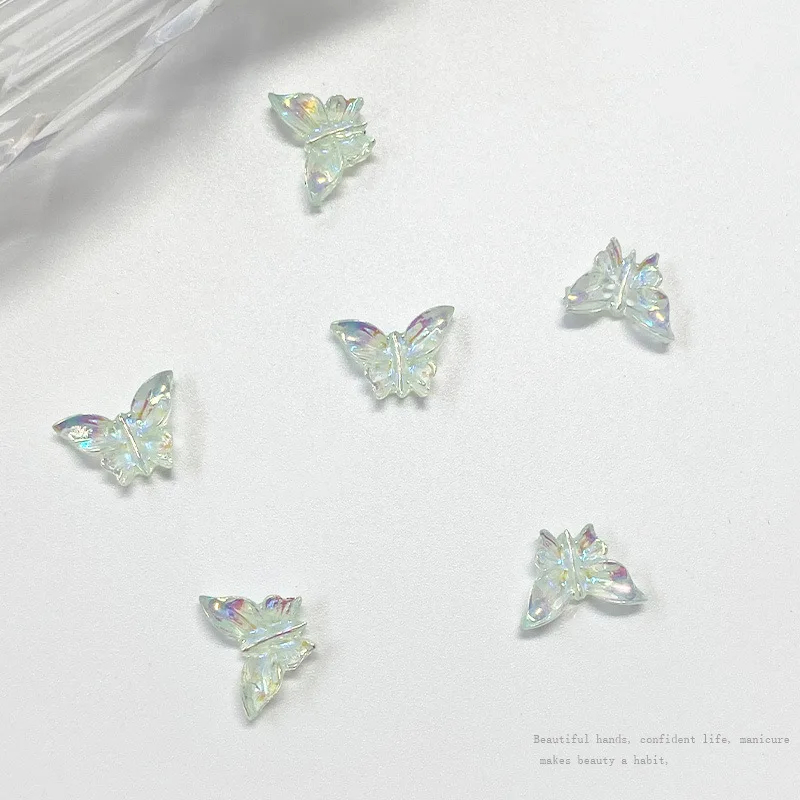 Mariposa de uñas electrochapada, joyería de resina estereoscópica pequeña, 50 unidades/lote, 2023