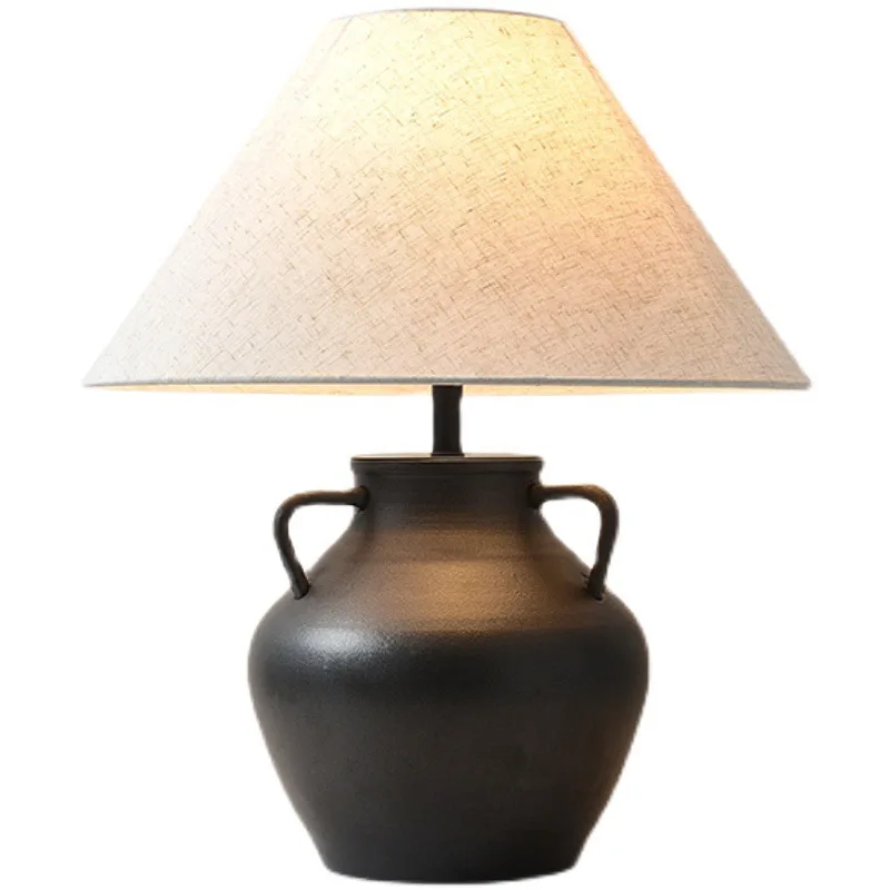 Wabi sable vent nouvelle lampe de bureau en céramique épaisse chinoise nostalgique rétro salon chambre chevet étude hôtel concepteur