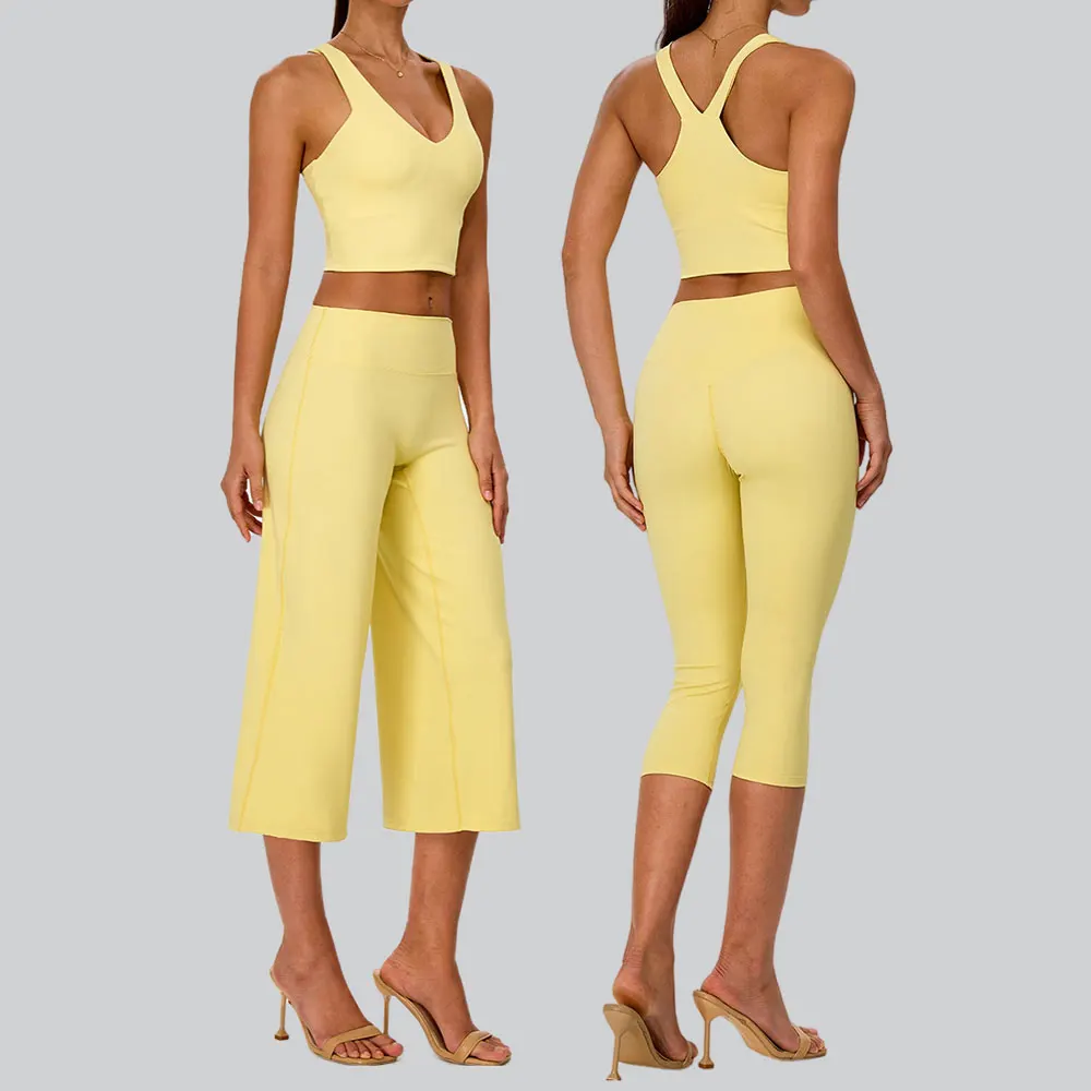 Women Capri Pants Yoga Sports Set Gym Sportswear Sports Vest Outdoor Quick Dry Crop Top High Waist Fitness Leggings Women Clothe