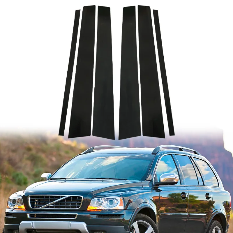 6Pcs Glossy Black Pillar Posts Window Cover Fit For Volvo XC90 2003-2010 2011 2012 2013 2014 Door Side Trim Sticker Accessories