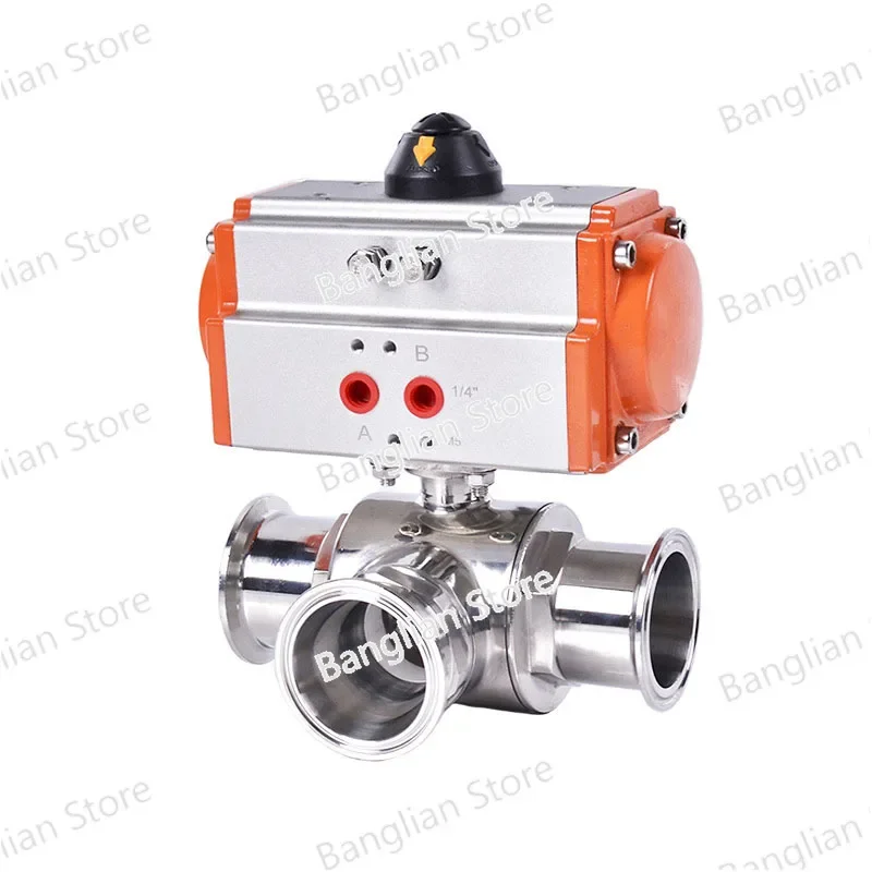 63mm Sanitary Pneumatic Clamp Three-Way Ball Valve Stainless Steel Double Acting T/L type Chuck Quick cut-off ball valves