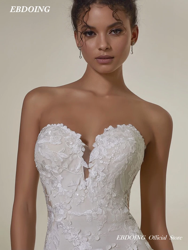 Robe de Mariée en Dentelle Sirène, Encolure Chérie avec Poignées Amovibles, sur Mesure, Éducative