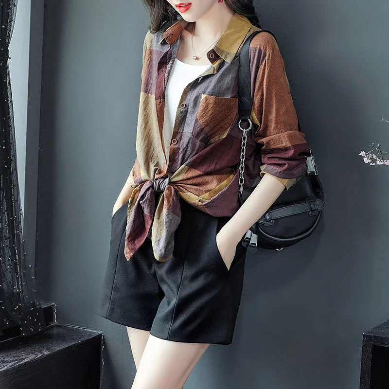 Kuao Madame Cotton And Printed Button Up Collared Shirt Women Women's 2023 Summer New Mid Length Large Long Sleeve Coat Vintage