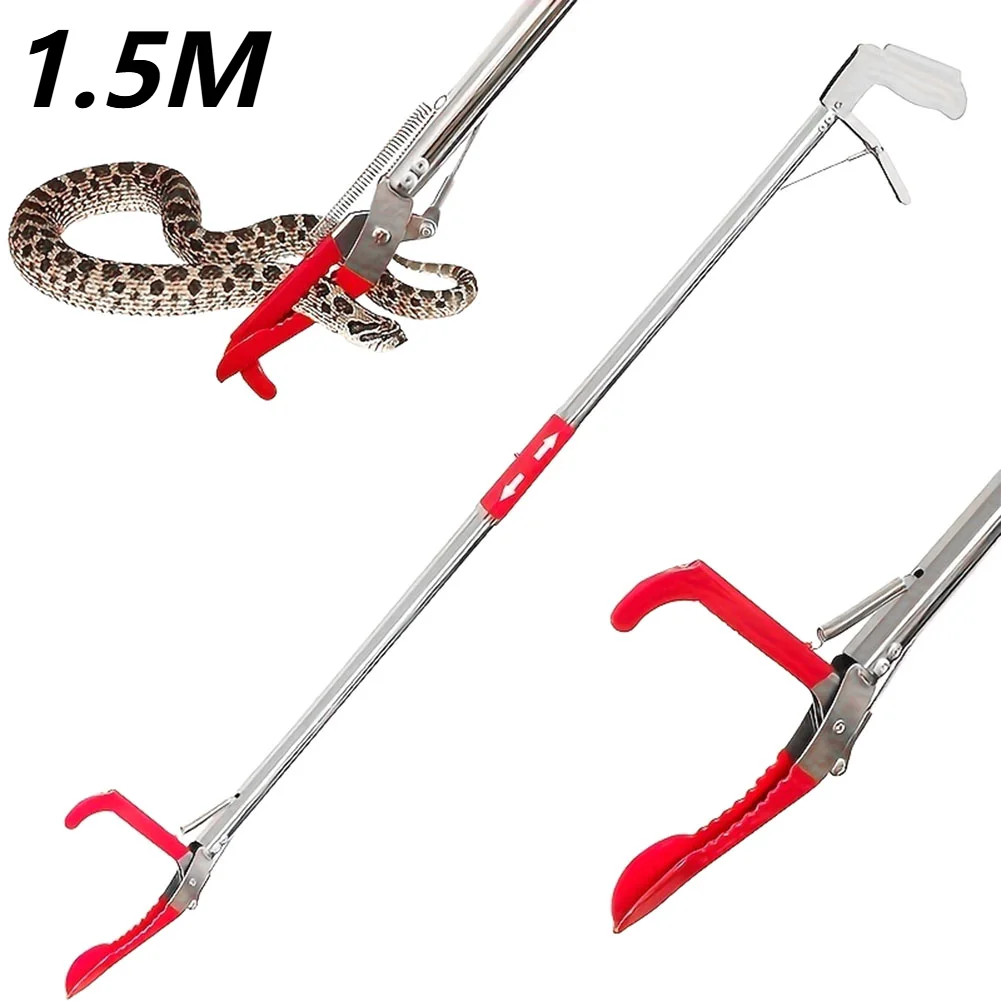 1.5M Foldable Snake Tongs Snake Hook Catcher Stainless Steel Snake Hook Pliers Pick Up Tool To Catch Loach Crab Rubbish Clip