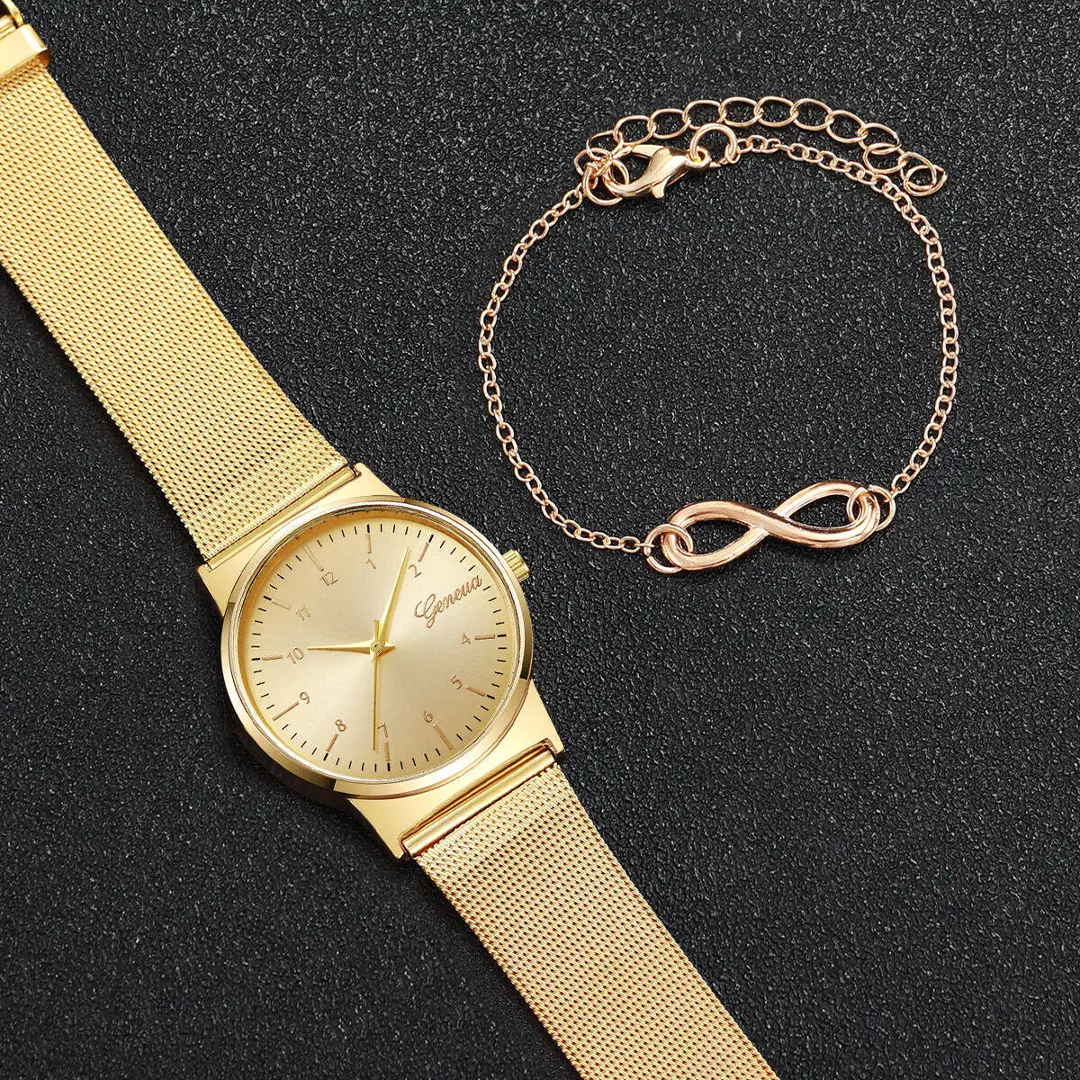 2개/세트 패션 아랍어 다이얼 여성 시계 심플 메쉬 밴드 여성용 쿼츠 손목시계 팔찌 세트 여성 시계(상자 없음)
