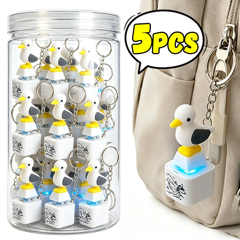 1-5pcs Creative Mine Bird Voice Toy Pendant Keychain Keyboard Decompression Sound Little Seagull Duck Keychain with USB Charging