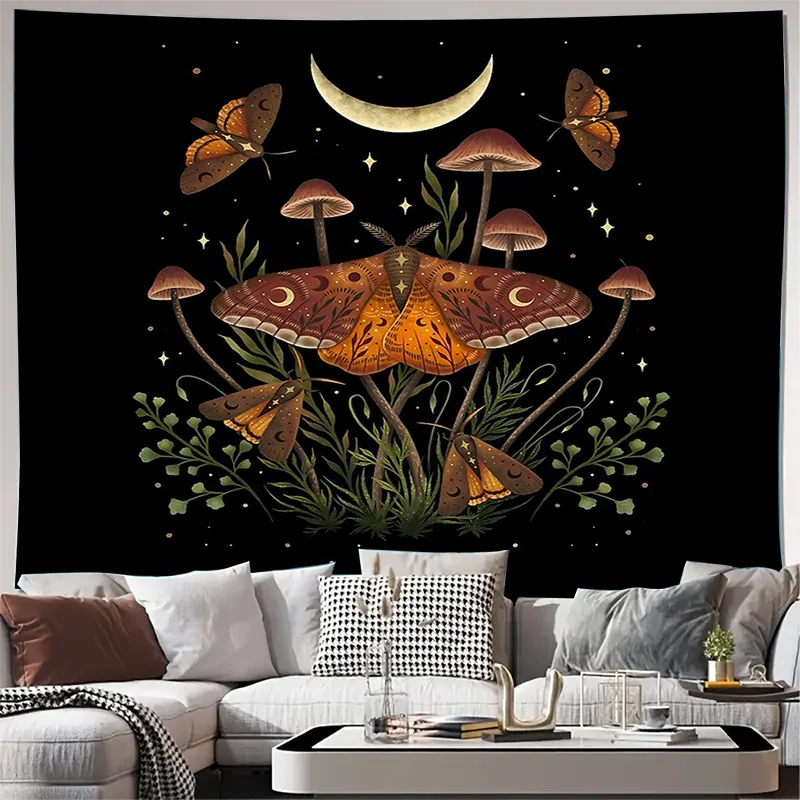Botanical Moth Tapestry Forest Wall Hanging Nature Decor Room Aesthetic Cottagecore Wall Art Bedroom Living Room Home Decor