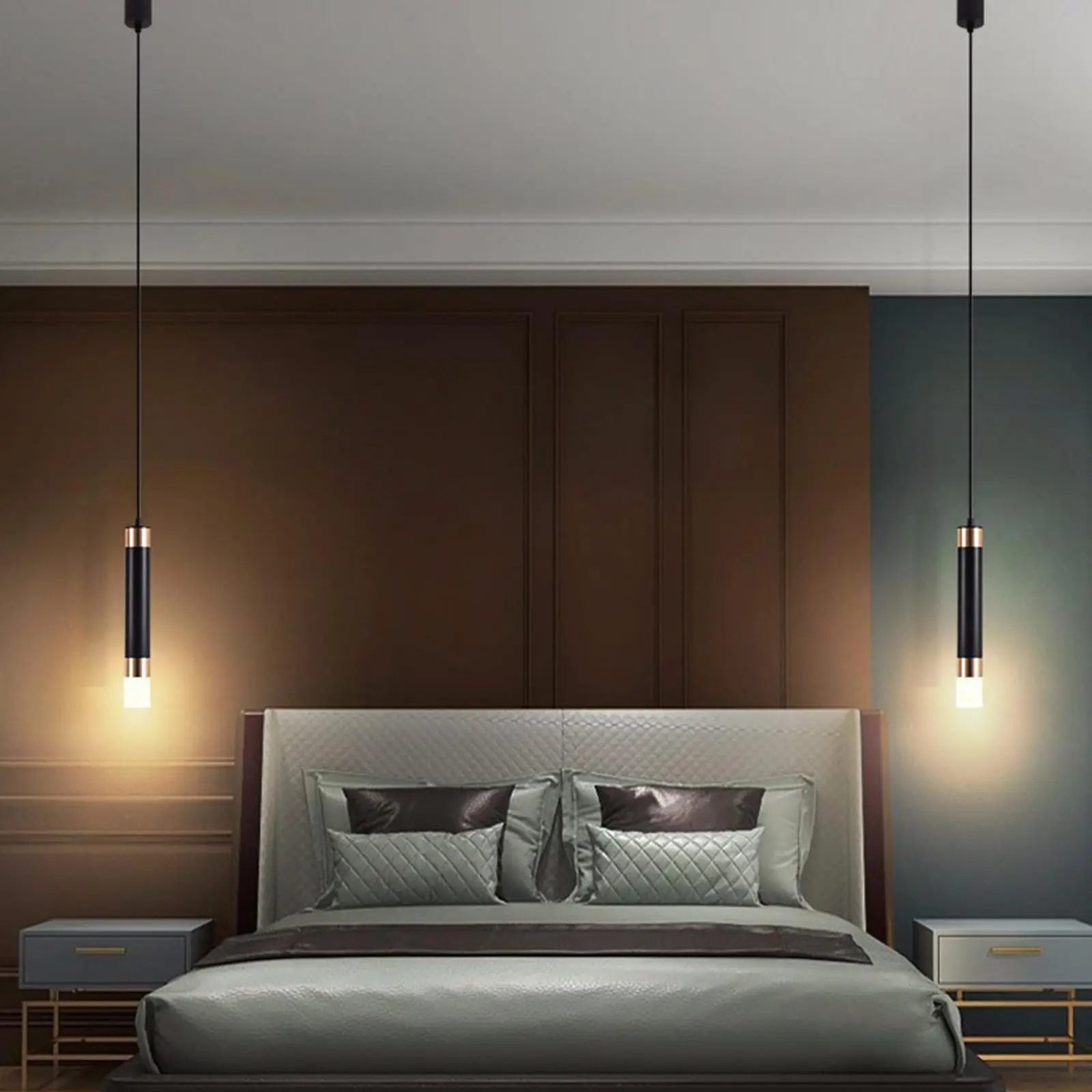 LED Pendant Lamp Cylinder Black Hanging Lamp With Battery, Dimmable with Remote Control, Hanging Lamp Battery Operated Bedside