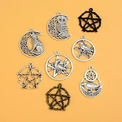 10pcs/lots Gothic Wicca Star Raven Wolf Owl Moon PentagramCharms Pendants For Diy Jewelry Making Findings Supplies Accessories