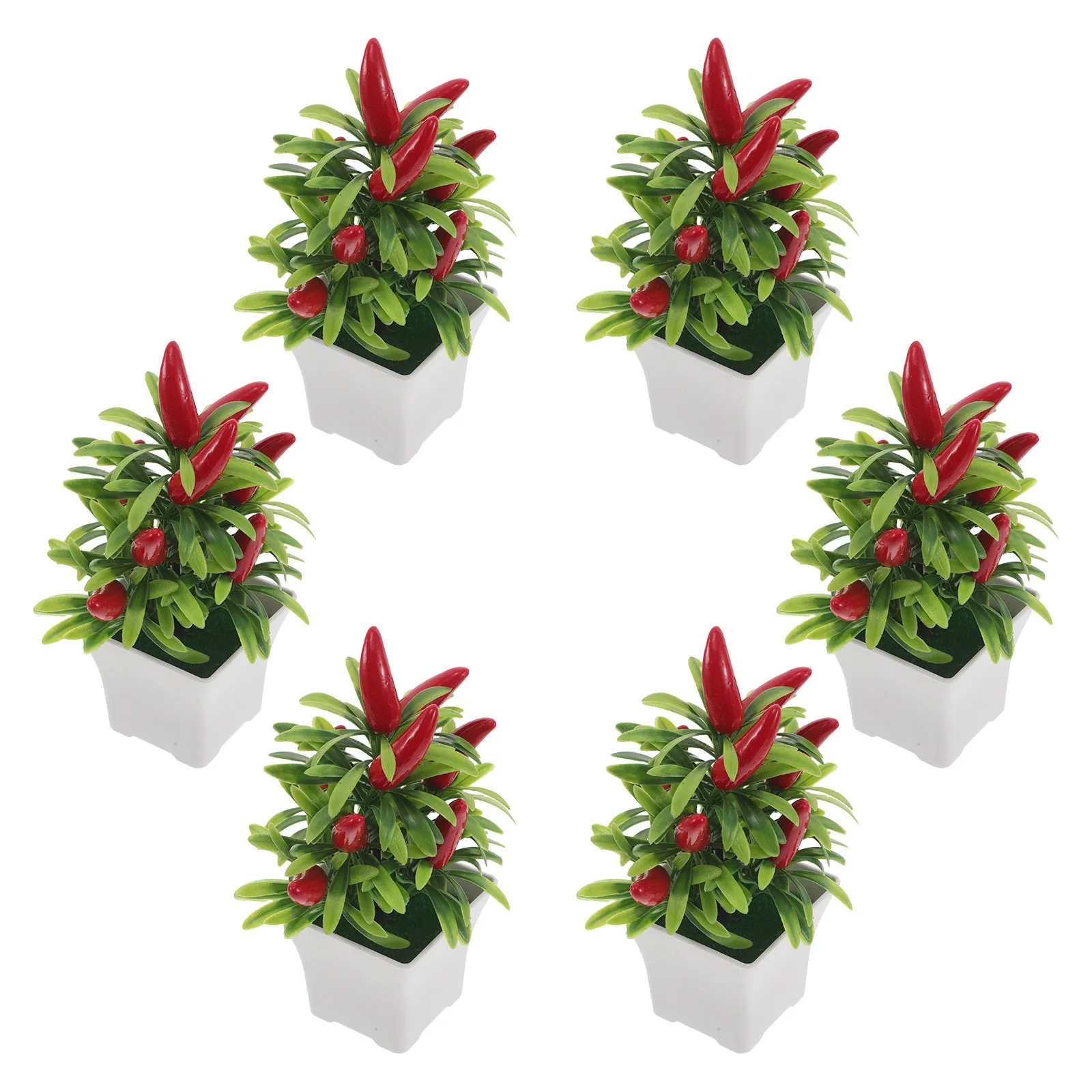 6Pcs Artificial Pepper Tree Bonsai Decor Realistic Faux Pepper Plants Indoor Kitchen Office Table Decorative Simulated Chili