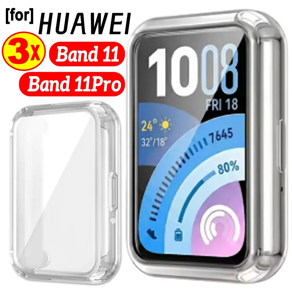 1/2/3Pcs Transparent Case for HUAWEI Band 11 All-Around Hard TPU Bumper Protector Frame TPU Shell Cover for Huawei Smart Band11
