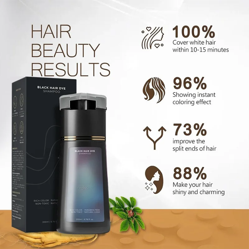 شامبو تلوين صبغة شعر من الأبيض إلى الأسود 3 في 1 صبغة شعر تغذي صبغة ملونة تدوم طويلاً للنساء والرجال تغطية الشعر الرمادي العناية بالشعر #4