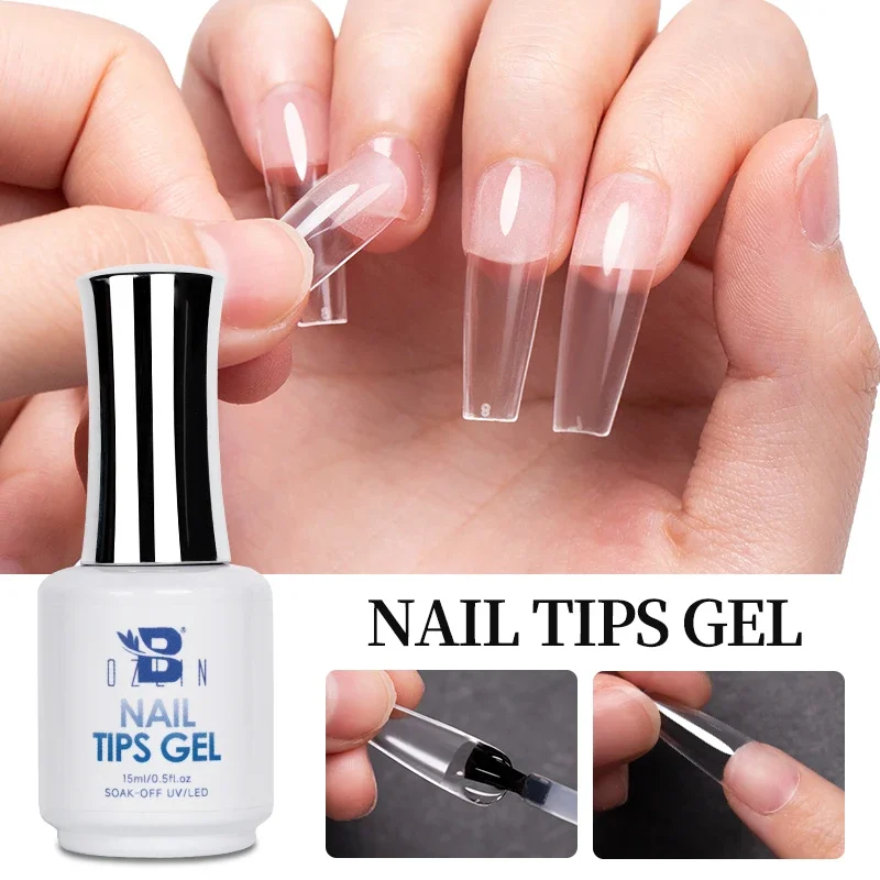 BOZLIN 15ML Nail Tips Glue Gel For Falses Nail Tips Fast Extension 3 IN 1 Function Nails Art Transparent Gel Polish Soak Off UV