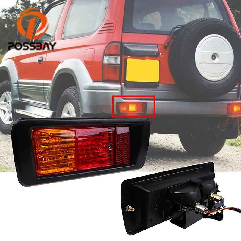 POSSBAY Car Rear Bumper Fog Light for Toyota Land Cruiser Prado (90) 1997 1998 1999 2000 2001 2002 Red LED Tail Lights