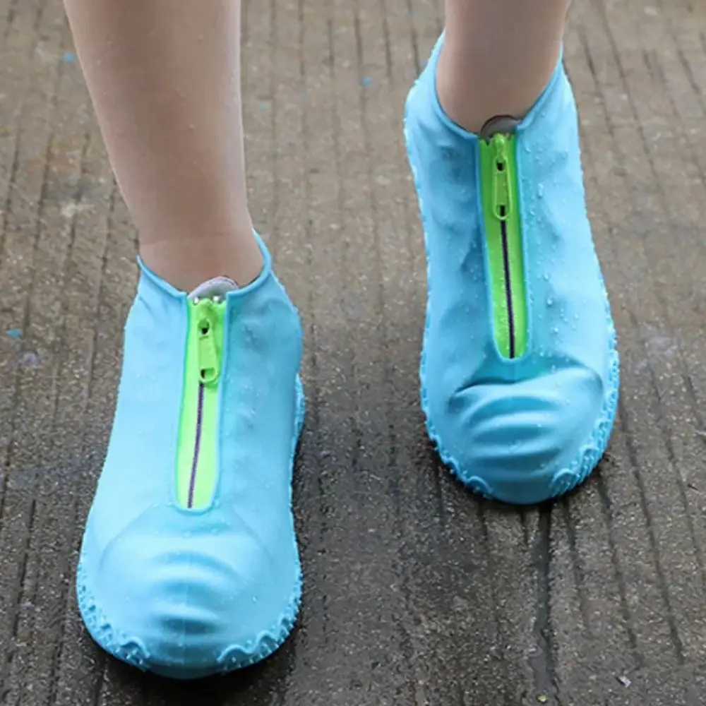 2Pcs Reusable Waterproof Shoe Cover Wear-resistant Portable Non-Slip Rain Boots Zipper Elastic Silicone Shoes Protective Cover