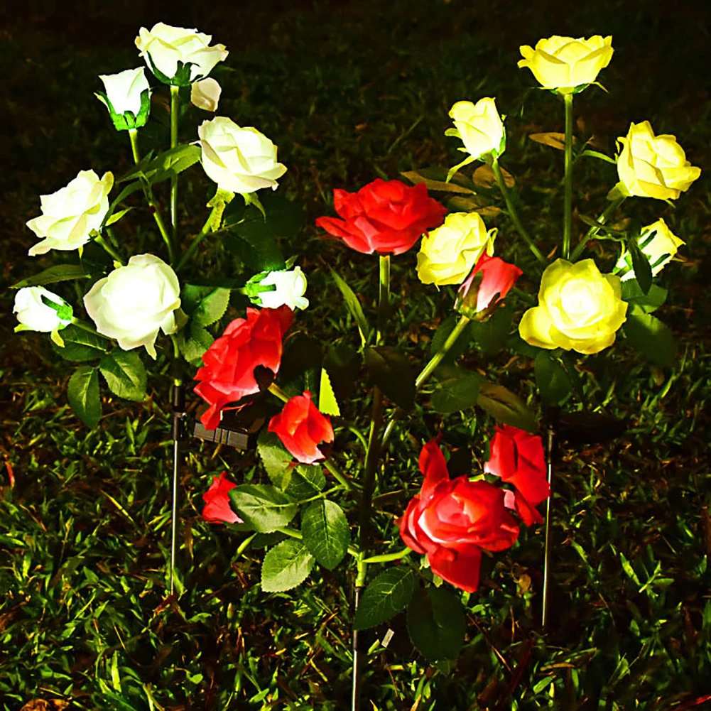 Rose Flower Stake Lamp Solar Flower Lights Outdoor Outdoor Rose Flower Stake Lamp IP65 Waterproof Artificial Ornaments Wholesale