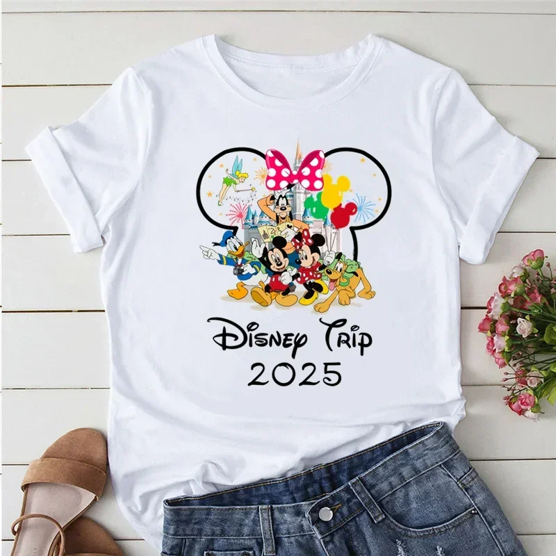 2025 Disney Trip Graphic T-shirt Mickey Minnie Mouse Printed T Shirts Women Short Sleeve Clothing Fashion Female Streetwear Tops