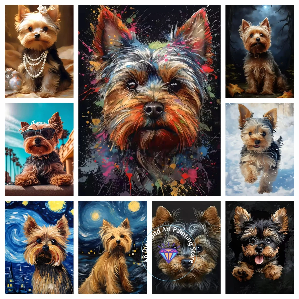

Yorkshire Terrier 5D AB Diamond Painting Kit Cute Puppy Art Portrait DIY Diamond Embroidery Mosaic Home Decor Gift