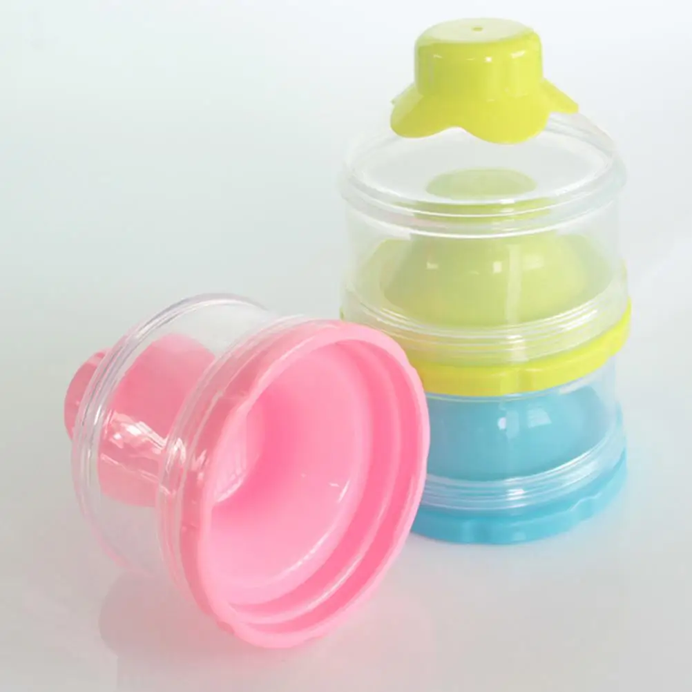กล่องนมผง 3 ชั้นแยกส่วนที่เก็บอาหารเด็กสูตรตู้คอนเทนเนอร์แบบพกพา Feeding Solution