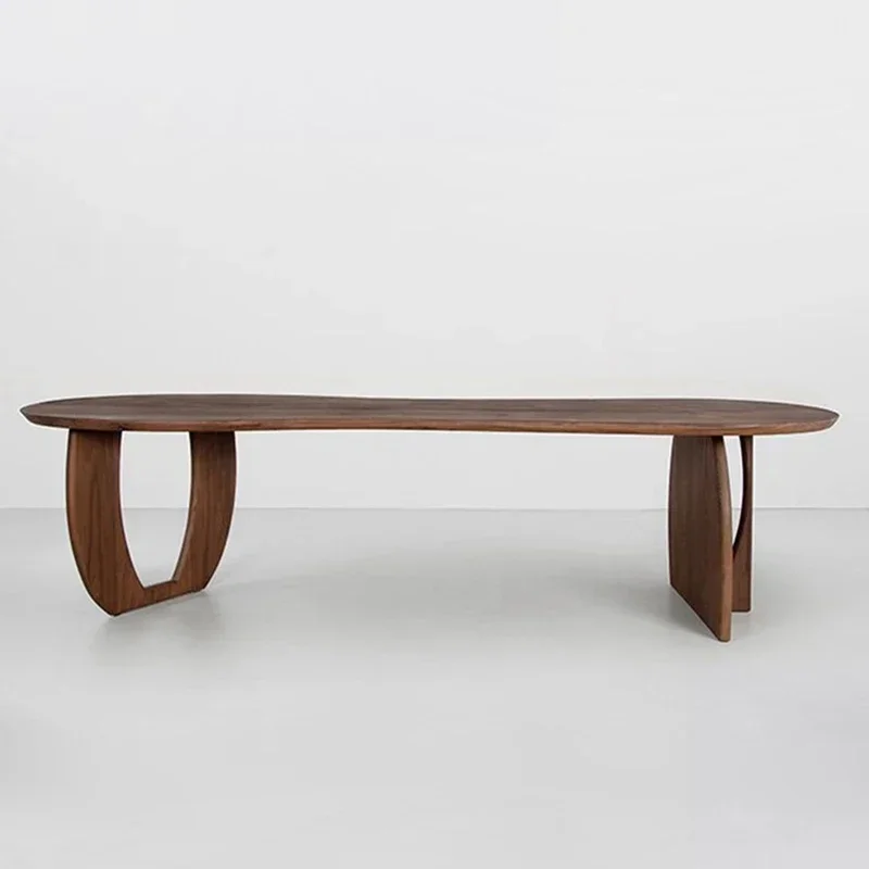 Log wind black walnut dining table household solid wood oval dining table negotiation conference table