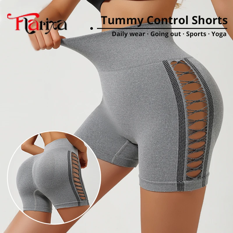 Flarixa Hohl Bauch Kontrolle Nahtlose Yoga Shorts Höschen Frauen Hohe Taille Atmungsaktive Hüfte Heben Unterwäsche Gym Boxer
