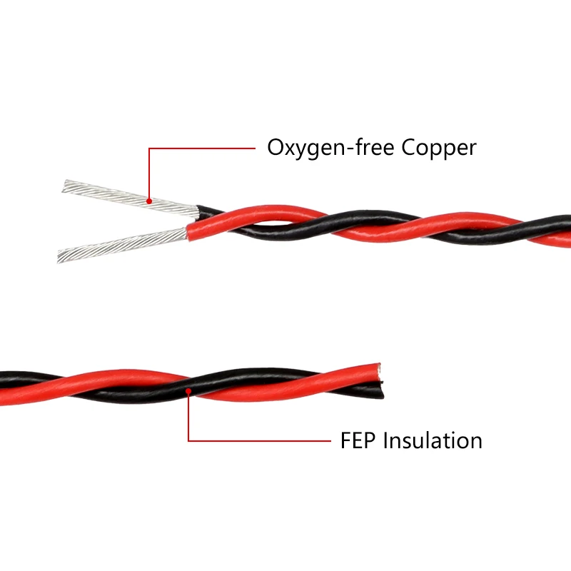 Customized Order -100m 15AWG Sq1.5mm Red Black AFS200 Twisted Pair Cable High Temperature Resistant FEP Insulated Copper Wire