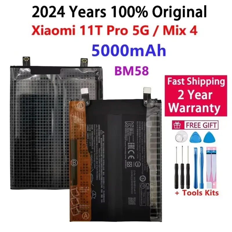 

2024 Years 100% Original New High Quality For Xiaomi 11T Pro 5G Mix 4 Mix4 Battery 5000mAh BM58 Cellphone Replacement Batteries