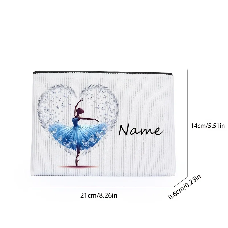 Personalized Name Ballerina Cosmetic Pouch Corduroy Custom Print Women Travel Makeup Storage Zipper Bag Lovely Dancer Gift