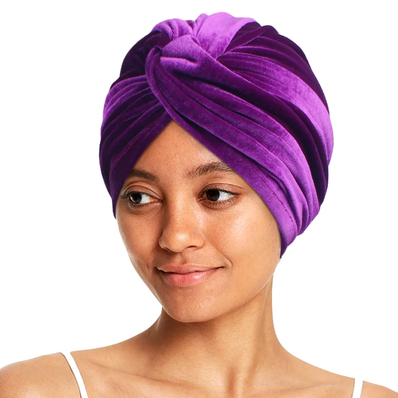 New Muslim Women Velvet Turban Hat Soft Stretch Cross Twist Cap Bandana Headband Chemo Beanie Cap Scarf Islamic Head Wrap