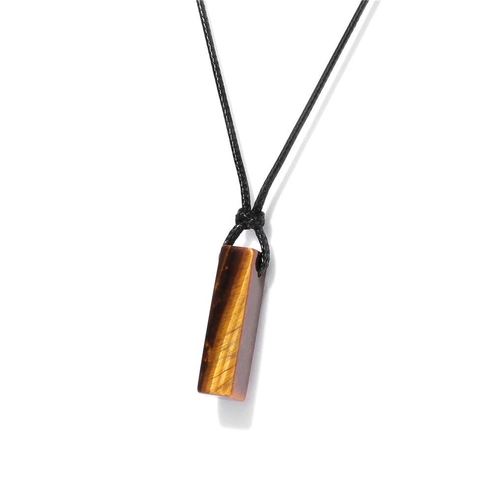 Rechteckige Halsketten aus Naturstein für Damen, Dalmatiner-Obsidian-Anhänger-Halsketten, schwarze Lederkette, modischer Schmuck für Herren, Geschenk. – Detail 11