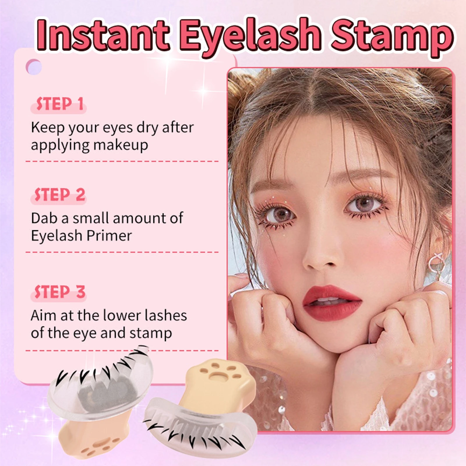 2Pcs Lower Eyelash Stamps Compact Eyes Makeup Accessories Eyelash Stamps Stencil under Eyelash Stamper for Dating Woman Girl