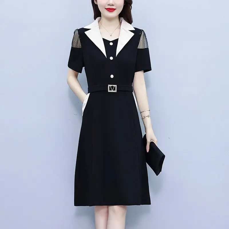 Short Sleeved Style Chubby Girl Plus Size Women's Clothing Covering Belly Show Off Thinness Mid Long Fashion Suit Collar Skirt image 3