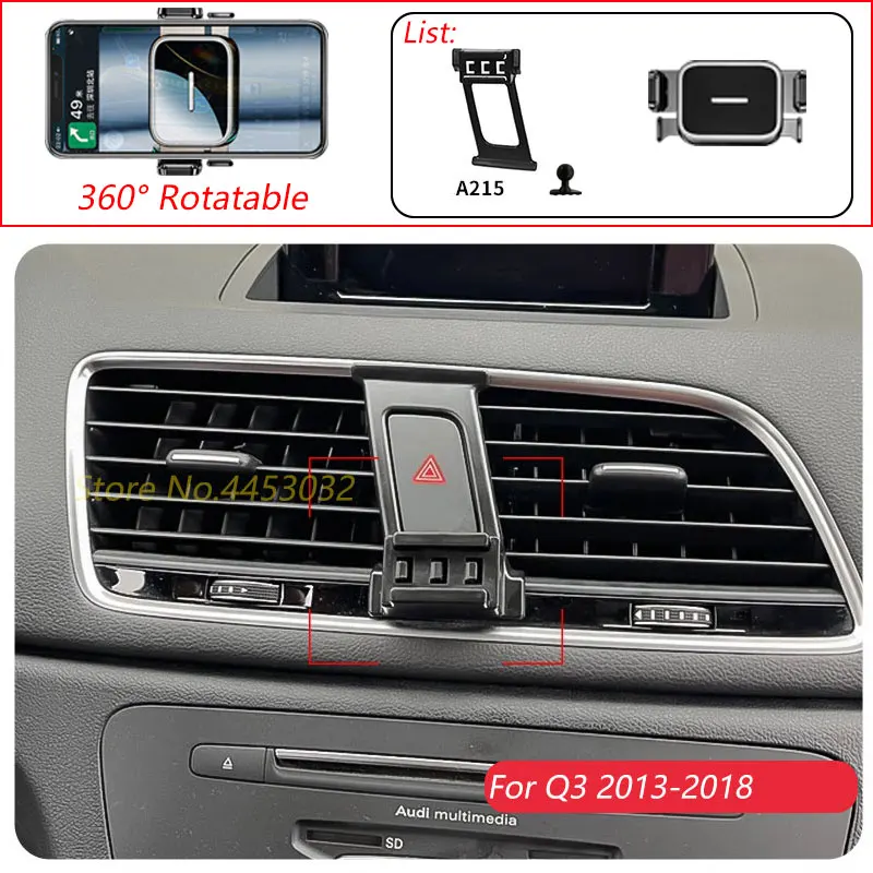 1 Suit Car Phone Holder For Audi Q3 8U 2013-2018 Air Outlet Rotatable Stand Mounts One-handed operation Bracket Accessories