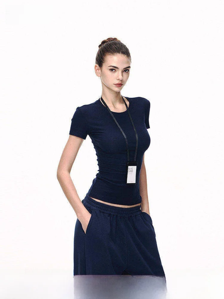 

JLAUNT Women's Slim Fit ort Sve T-irt Knitted Summer Design Casual round Ne Top Comfortable Breathable Cotton Blend