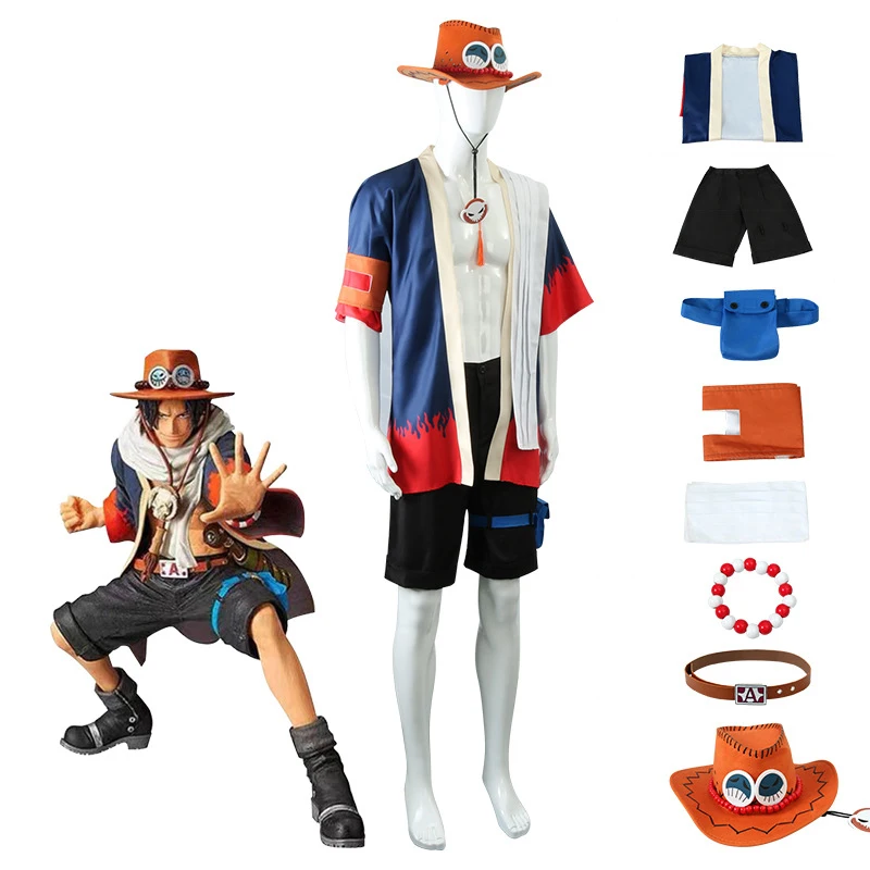 Anime One Piece Portgas D Ace Cosplay Costume Coat Shorts Hat Suit  Carnival Party Performance Christmas Adult Kimono Uniform