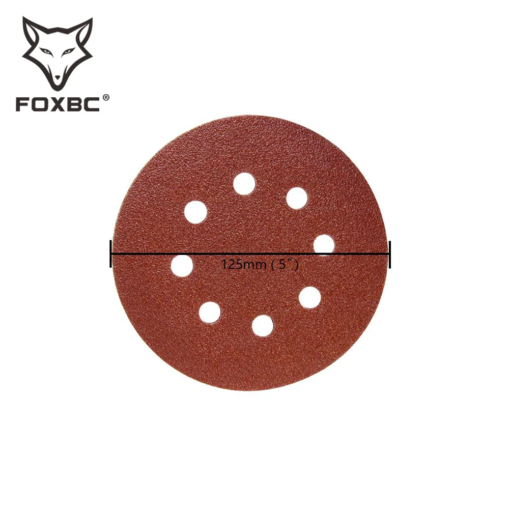 FOXBC 100 Chiếc 125Mm 5 Inch 8 Lỗ Móc Và Vòng Chà Nhám Đĩa Cát Giấy Xay 60 ~ 1500 cho Dụng Cụ Làm Bóng Phụ Kiện