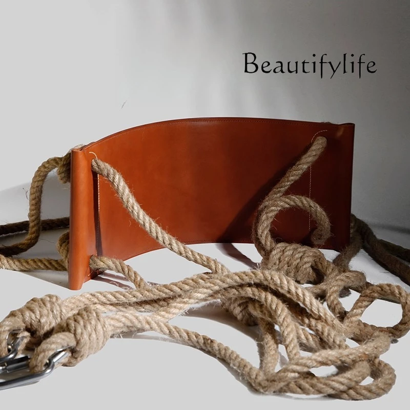 Indoor swing cowhide surface household children adult hanging chair basket balcony decoration garden designer