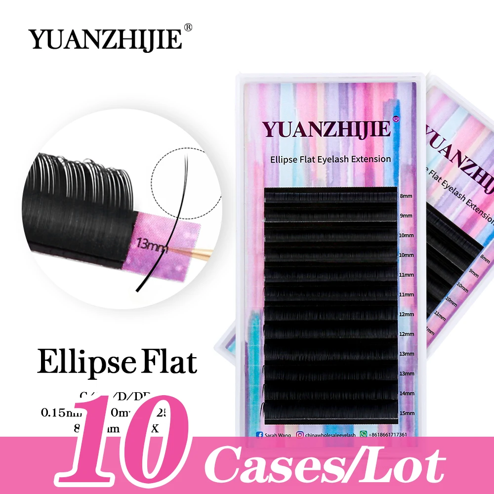 

10case/lot 12Lines 8-15mm Ellipse Flat Lashes Matte Split Tips Shaped Individual Nature Eyelash Individual Mink Softer Eyelashes