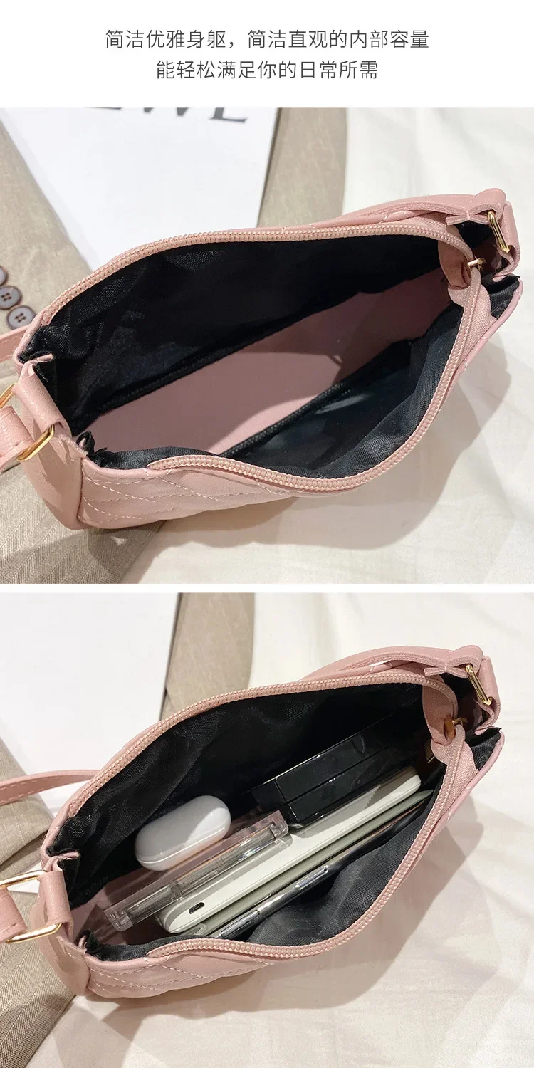 2024 New Fashion Female Shoulder Bag Rhombus Embroidered Solid Color Women\'s Shoulder Crossbody Casual Trendy Phone Bag