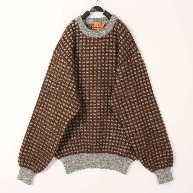 

Vintage Oversized Woolen Sweater Bohemian Print Collage Color Autumn Winter Loose Fit round Neck Long Sleeve Knitwear