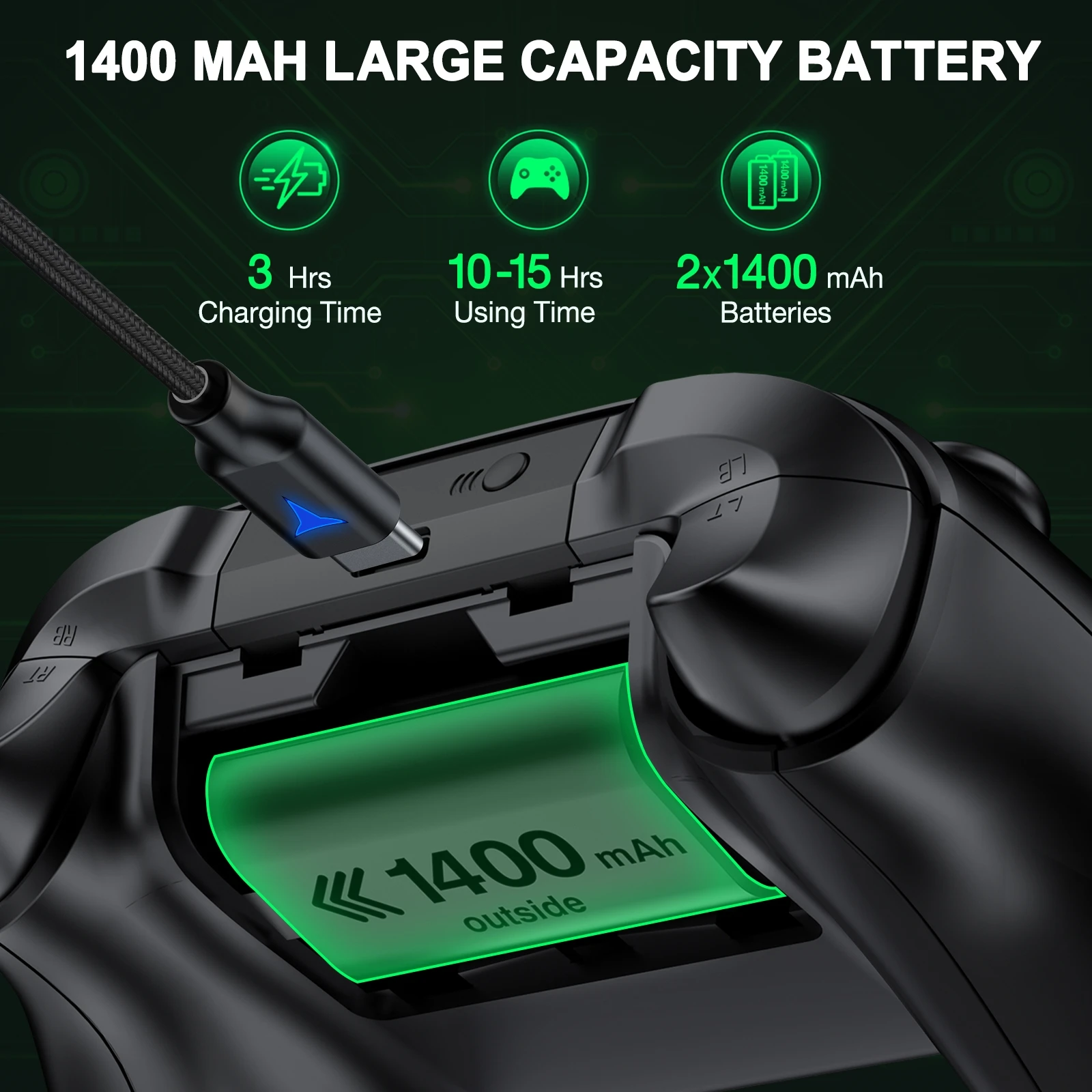 DinoFireXBOX One S/X 및 XBOX 시리즈 X/S 충전식 배터리 팩, 충전 케이블 포함, 2*1400mAh