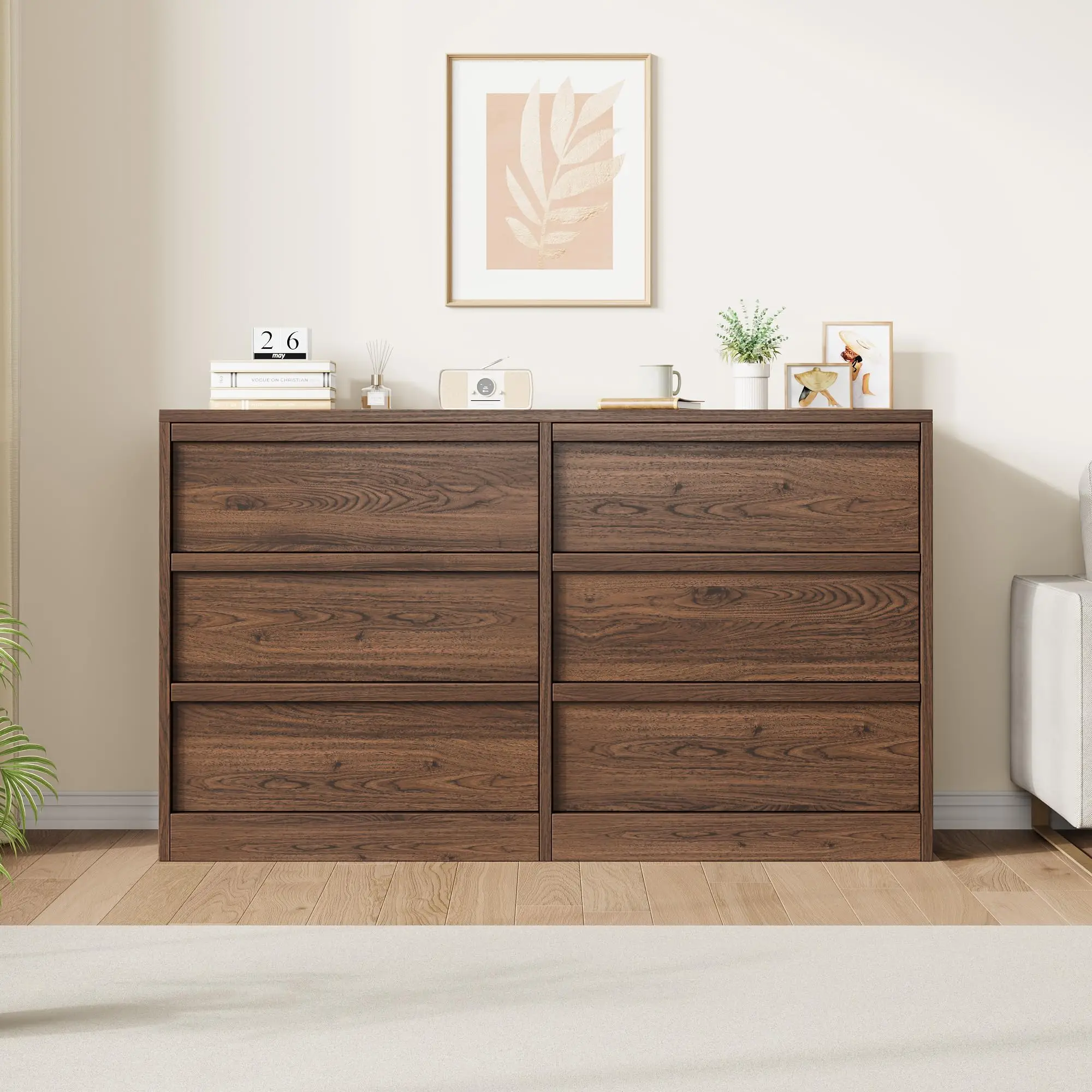 6 Drawer Dresser for Bedroom Wooden Chest of Drawers with Large Storage 47