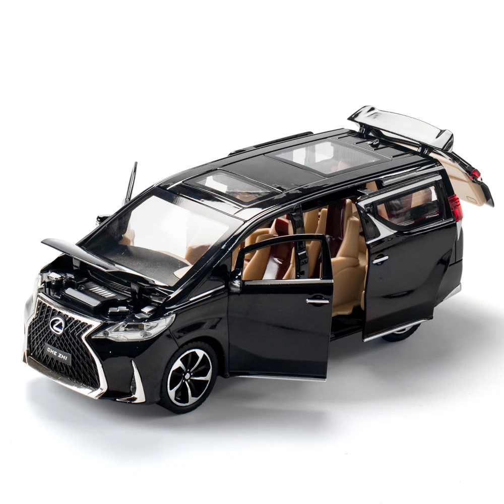 Lexus LM300H MPV Van Diecast Toy Car Model, Miniature Rib Back, Sound and Light Doors, Openable Collection, Gift for Boy, peuv, 1/24